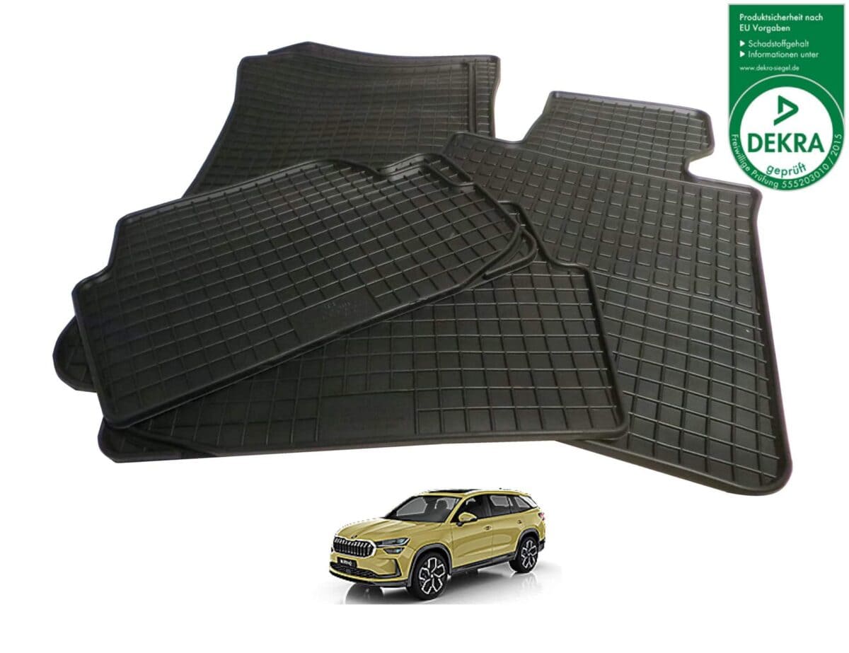 Gummimatte Für Skoda Kodiaq (ab 2017) – Schwarz, Hochwertige TPE-Gummi, Wasserfest